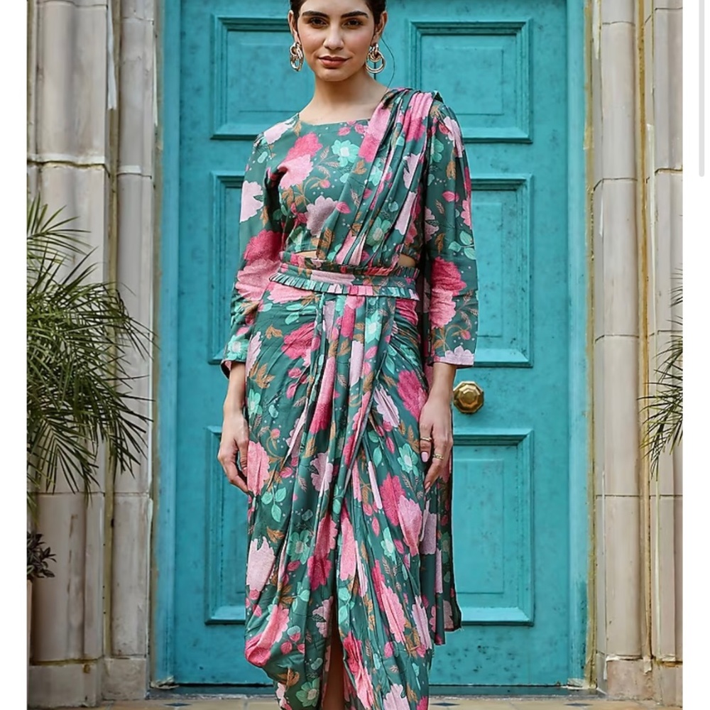 Floral pre-draped saree